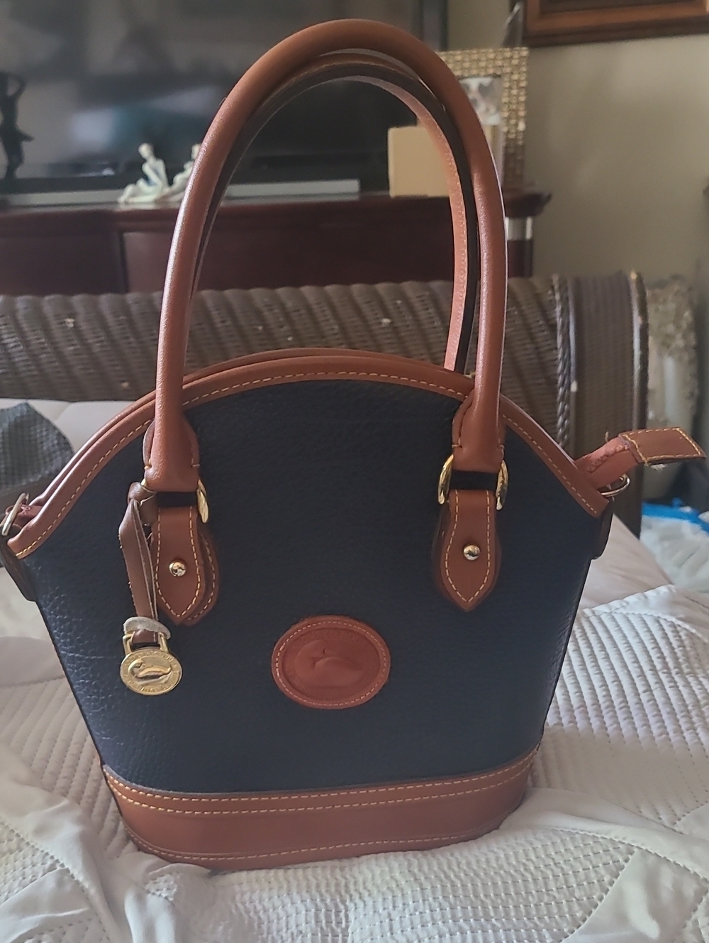 Classic Black & Brown Leather-Trim Satchel Handbag
